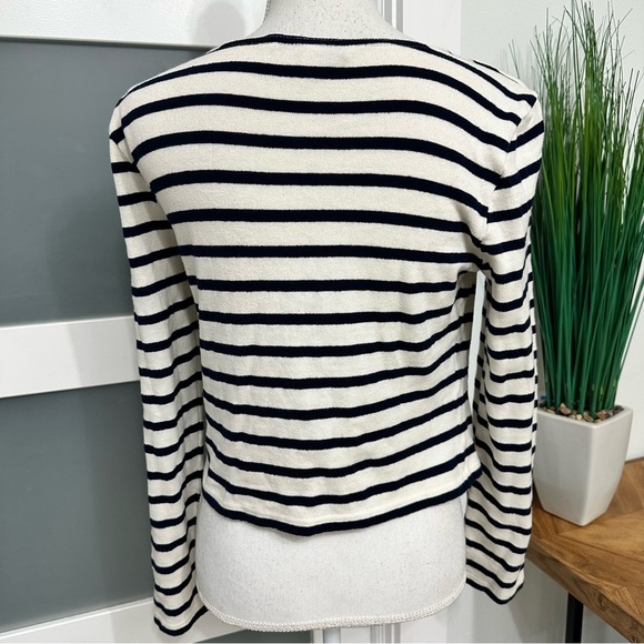 Derek Lam Ivory Navy Striped Knotted Crop Top SZ Medium Nautical Designer EUC - Picture 8 of 8